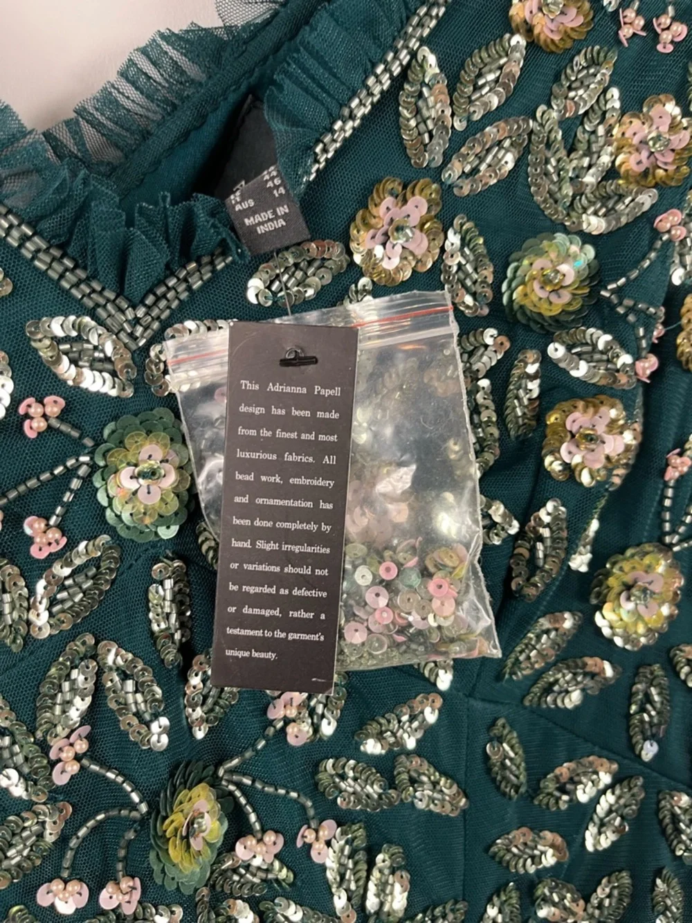 New Adrianna Papell Women's Embellished Ruffled Godet Dress green size 10 - Picture 4 of 10